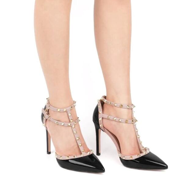 Studded Ankle Strap High Heels Stilettos Pumps Sz 8.5 Dress Shoes Formal Wedding - Picture 15 of 16